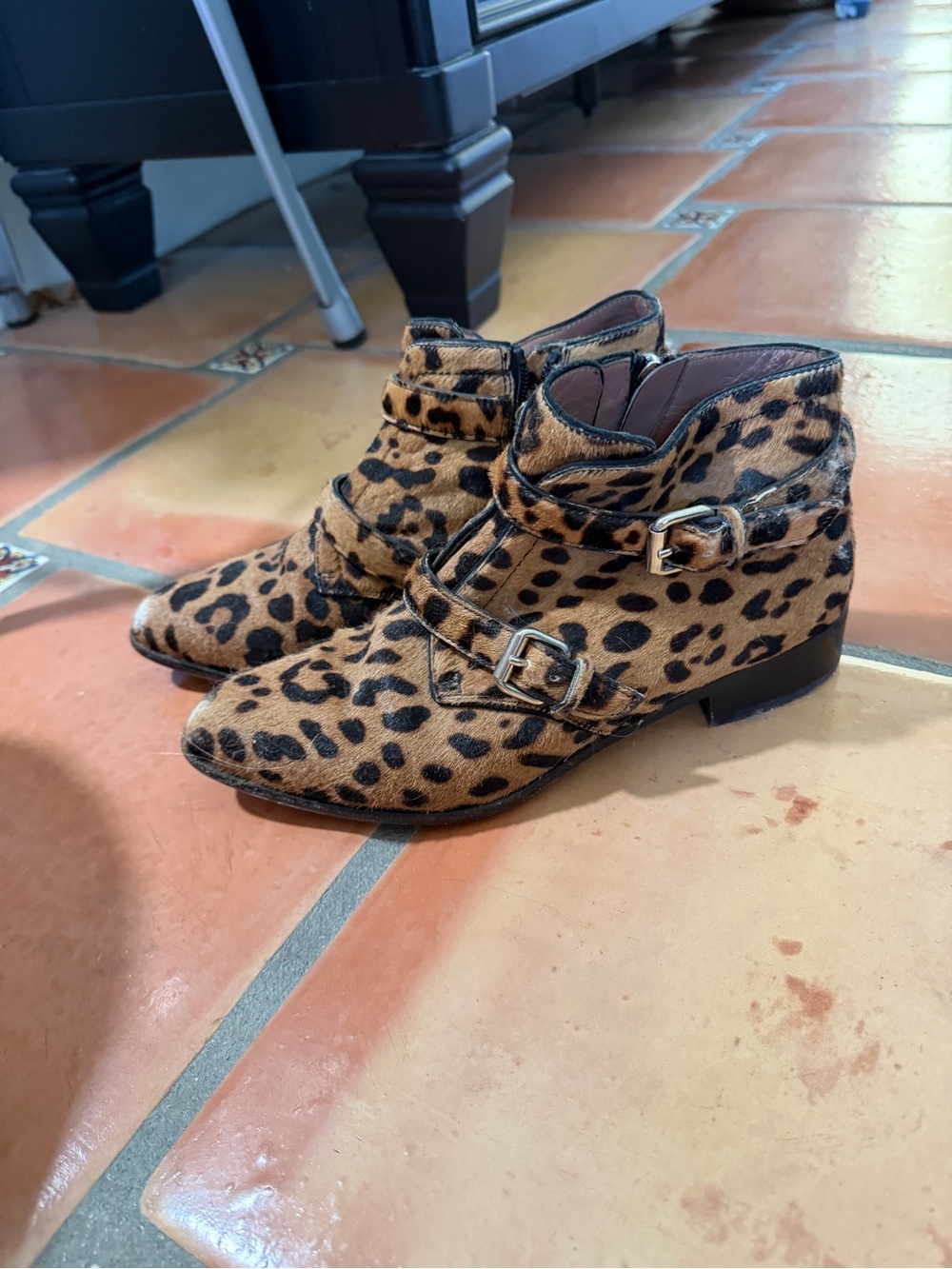 Tabitha Simmons Leopard Print Ankle Boots in Tan and Black